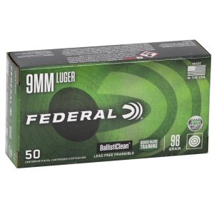 Federal ballisticlean handgun ammunition 9mm luger 98gr lf frangible 1240 fps 50/ct