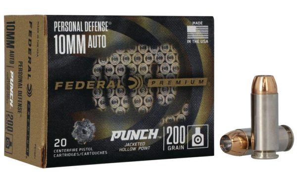 Federal personal defense punch handgun ammunition 10mm auto 200gr jhp 1100 fps 20/ct