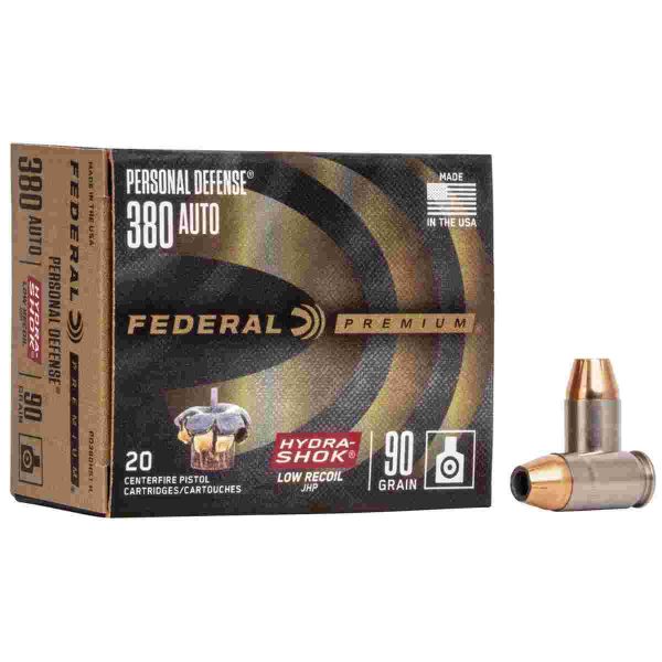Federal premuim personal defense handgun ammunition. 380 acp 90 gr jhp 1000 fps 20/box