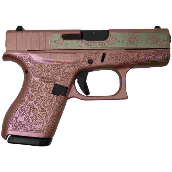 Glock 42 custom "glock & roses medusa pink" subcompact handgun. 380 acp 6rd magazines (2) 3. 2" barrel usa