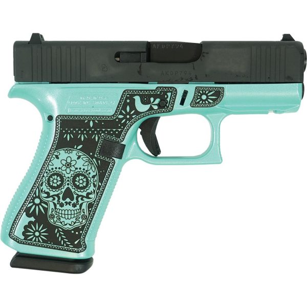 Glock 43x "sugar skull glitter" robin's egg blue handgun 9mm luger 10rd magazines(2) 3. 4" barrel accessory rail usa made