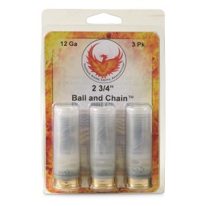 Phoenix rising ball & chain shotshells 2- 60 cal balls connected with 6'' cable 12ga 2-3/4" 1200 fps 3/ct