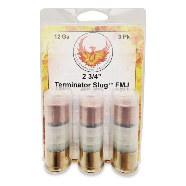 Phoenix rising terminator slug shotshell 12ga 2-3/4" 515gr fmj slug 1520fps 3/ct