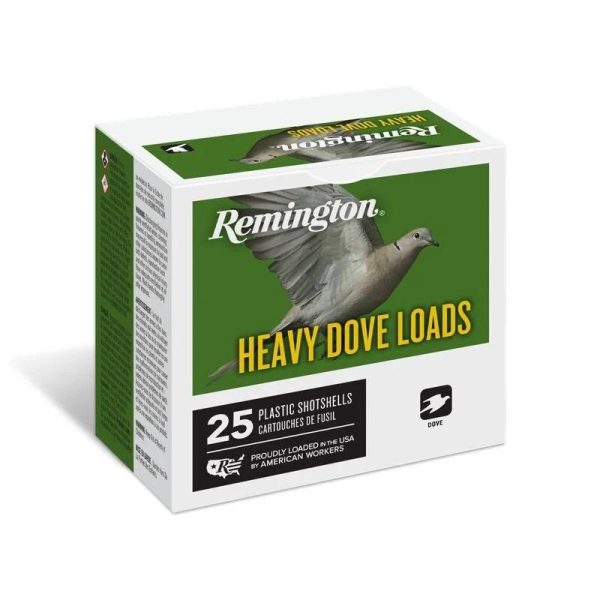 Remington heavy dove load shotshells 12ga 2-3/4 in 3-1/4 dr 1-1/8 oz #7. 5 1255 fps 25/ct