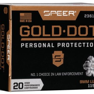 Speer gold dot handgun ammunition 9mm luger 115 gr hp 1210 fps 20/ct