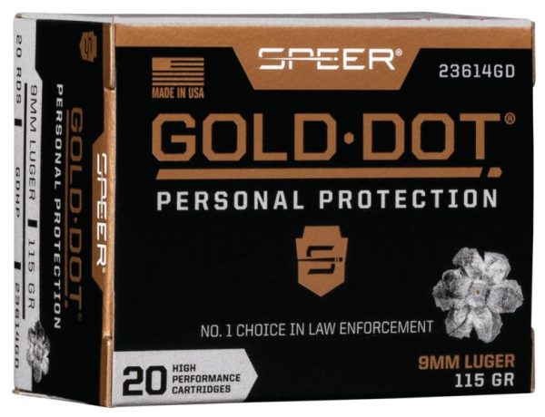 Speer gold dot handgun ammunition 9mm luger 115 gr hp 1210 fps 20/ct