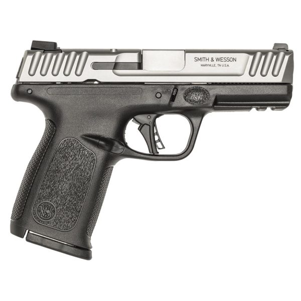 Smith & wesson sd40 2. 0 handgun. 40 s&w 10rd magazine 4" barrel 2-tone black and silver no thumb safety compliant