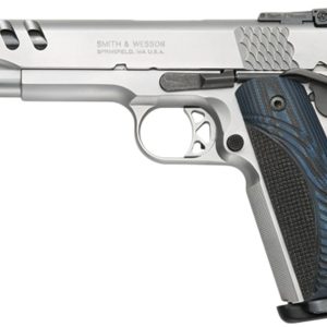 S&w pc model 1911 handgun. 45 acp 9rd magazine 5" stainless barrel blue grip