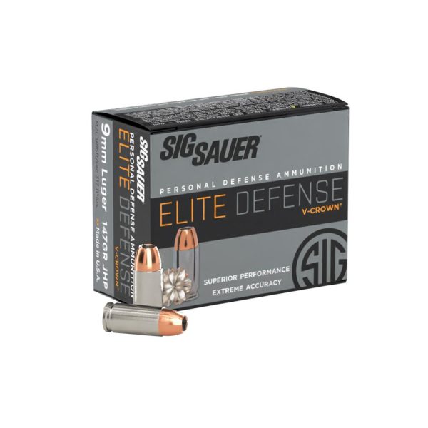 Sig elite v-crown handgun ammunition 9mm luger 147 gr jhp 985 fps 20/ct