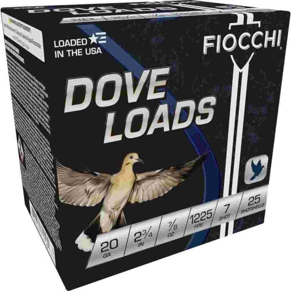 Fiocchi steel target shotshells 20 ga 2-3/4" 7/8oz 1225fps #7 25/ct