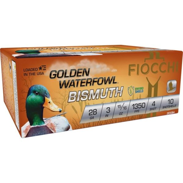Fiocchi golden waterfowl bismuth 28ga 3" 15/16oz 1350 fps #4 10/ct