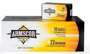 Armscor rimfire ammunition. 22 wmr 40 gr jhp 1838 fps 50/ct