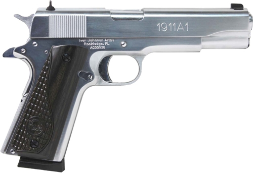 Iver Johnson 1911A1 .38 Super 5" Full-Size Semi-Auto Pistol | Chrome Finish | Black Wood Grips | 9-Round - Image 2